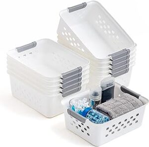 IRIS USA 12Pack Small Shelf Storage Basket Organizer for Pantries, White