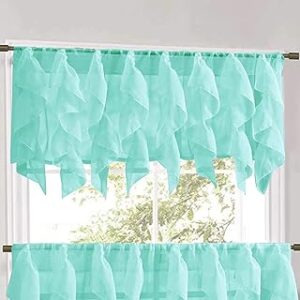 Sweet Home Collection Veritcal Kitchen Curtain Sheer Cascading Ruffle Waterfall Window Treatment-Choice of Valance, 24" or 36" Teir, and Kit, Sea