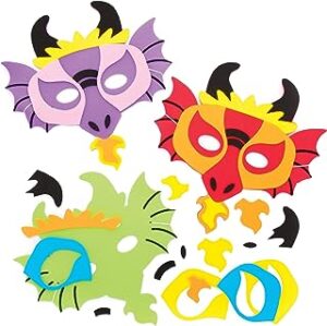 Baker Ross AT636 Dragon Foam Mask Kits - Pack of 4, Arts and Crafts Coloring Kits for Boys and Girls Art Party's, Dress up and Imaginative Play, Multicolor