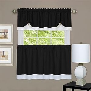 Darcy (Black/White) Tier and Valance Window Curtain Set - 58 Inch Width, 24 Inch Length - Light Filtering Drapes for Kitchen, Bedroom, Living & Dining Room by Achim Home Decor