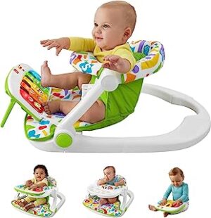 Fisher-Price Portable Baby Chair Kick & Play Deluxe Sit-Me-Up Seat With Piano Learning Toy & Snack Tray For Infants To Toddlers