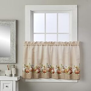 SKL Home Harvest Autumn Pumpkins Curtain Tier Pair, 36", Natural, 2 Pack