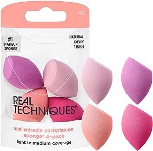 Real Techniques Mini Miracle Complexion Sponges, Small Makeup Blending Sponges, For Foundation & Concealer, Mini Size for Under Eyes & Touch-Ups, Natural Makeup, Packaging May Vary, 4 Count