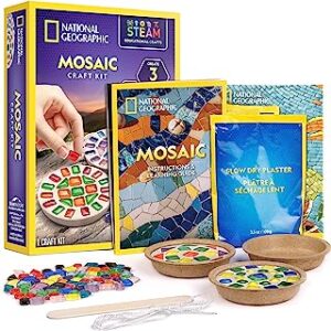 NATIONAL GEOGRAPHIC Mosaic Arts and Crafts Kit for Kids - Mosaic Kit for Creating 3 Mosaic Art Projects, Includes Glass Tiles, Templates, Plaster & More, Art Supplies